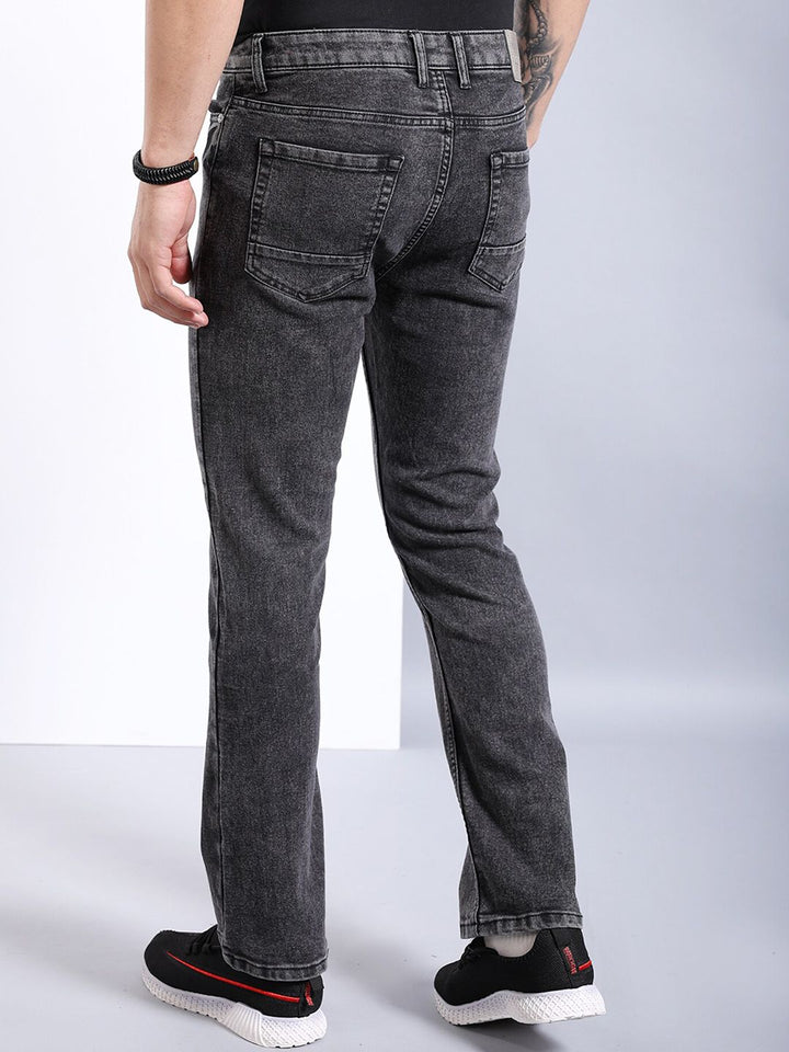 The Indian Garage Co Men Black Mid-Rise Bootcut Clean Look Heavy Fade Stretchable Jeans