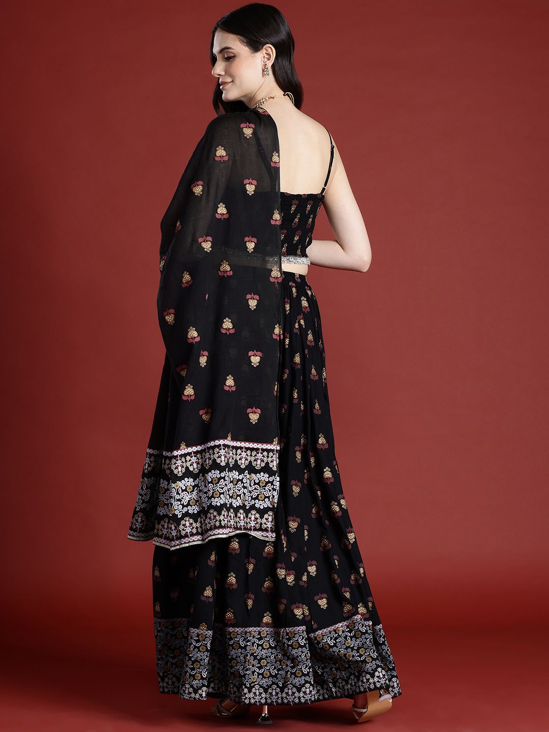 Anouk Printed Ready to Wear Lehenga & Smocked Blouse With Dupatta
