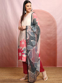 Vishudh Floral Printed Pure Cotton Straight Kurta & Trousers With Dupatta