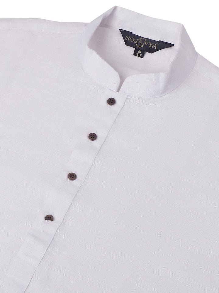 SOJANYA Men White Dobby Checked Straight Kurta