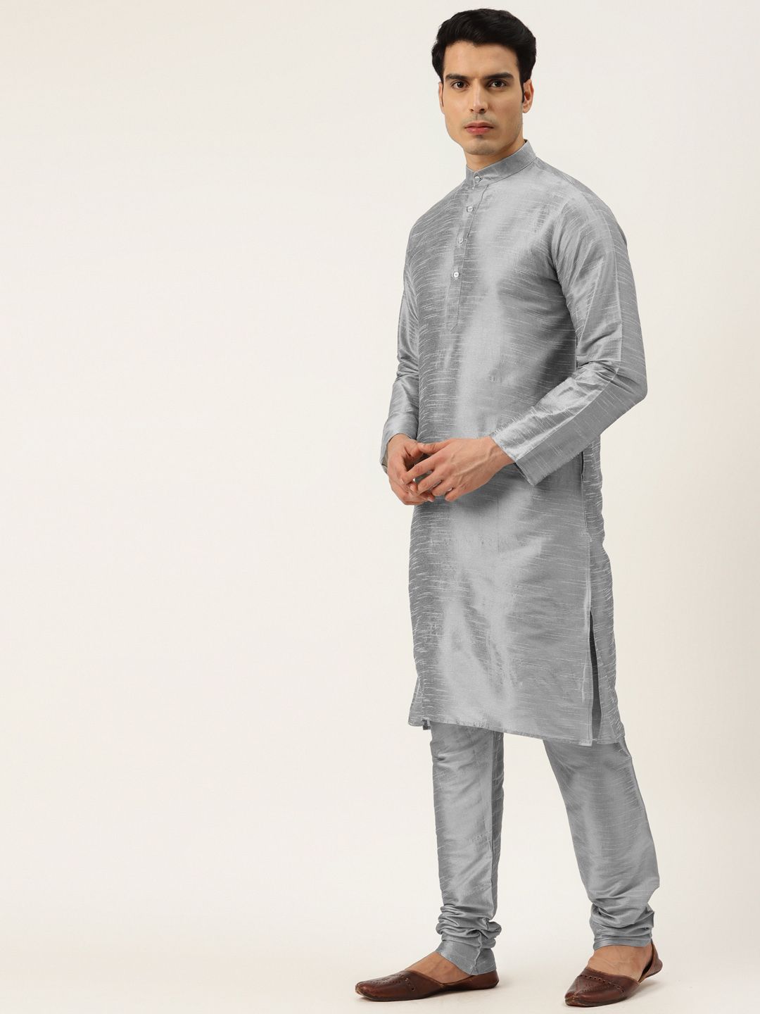 SOJANYA Men Grey & White Kurta with Churidar