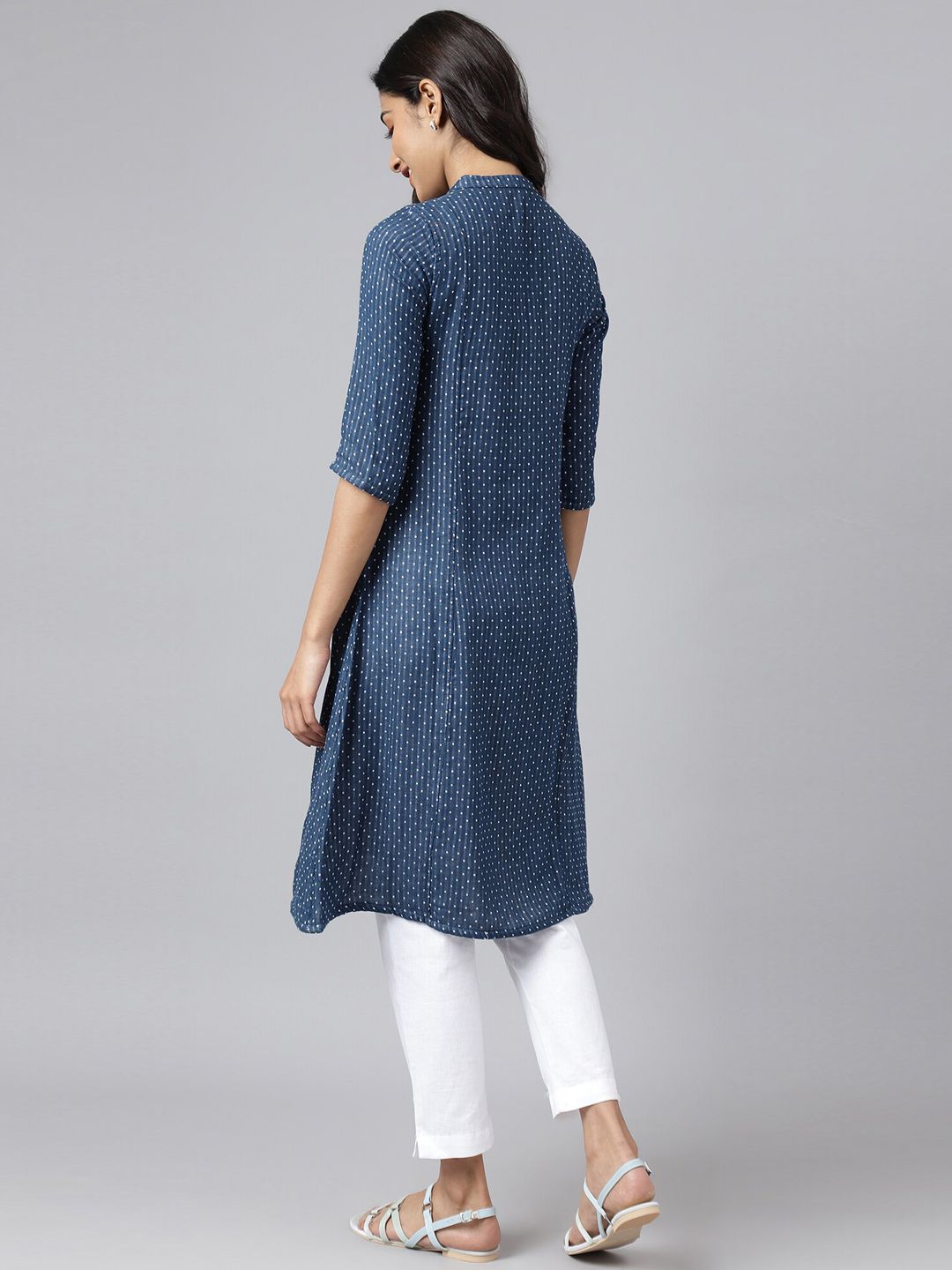 AURELIA Women Blue Front Slit A-Line Geometric Kurta