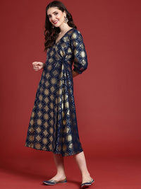 Anouk Ethnic Motifs Foil Printed Wrap Style A-Line Midi Ethnic Dress
