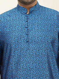 SOJANYA PLUS Men Plus Size Blue Woven Design Jacquard Straight Kurta