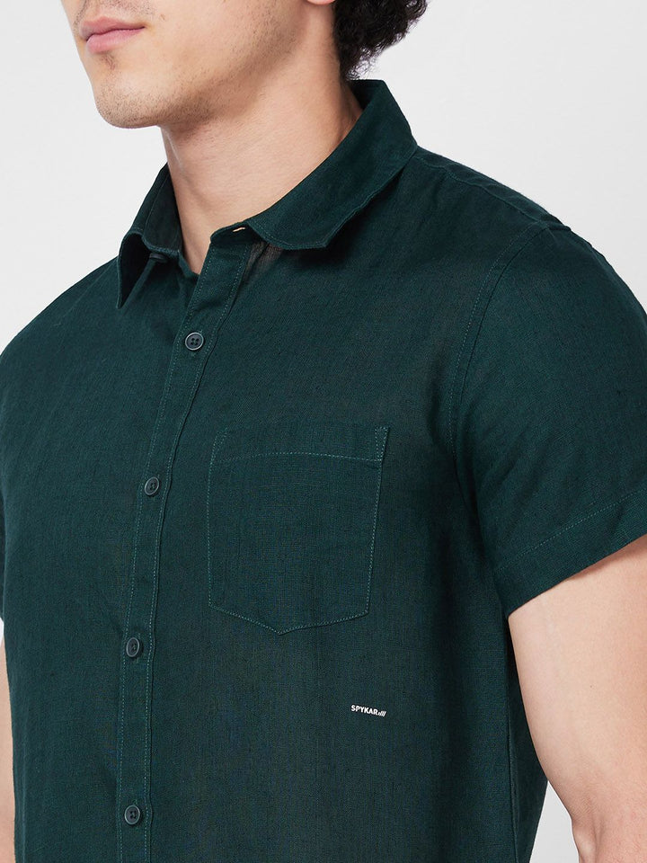 SPYKAR Spread Collar Short Sleeves Curved Casual Shirt