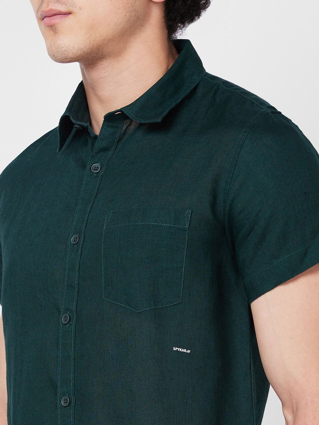 SPYKAR Spread Collar Short Sleeves Curved Casual Shirt