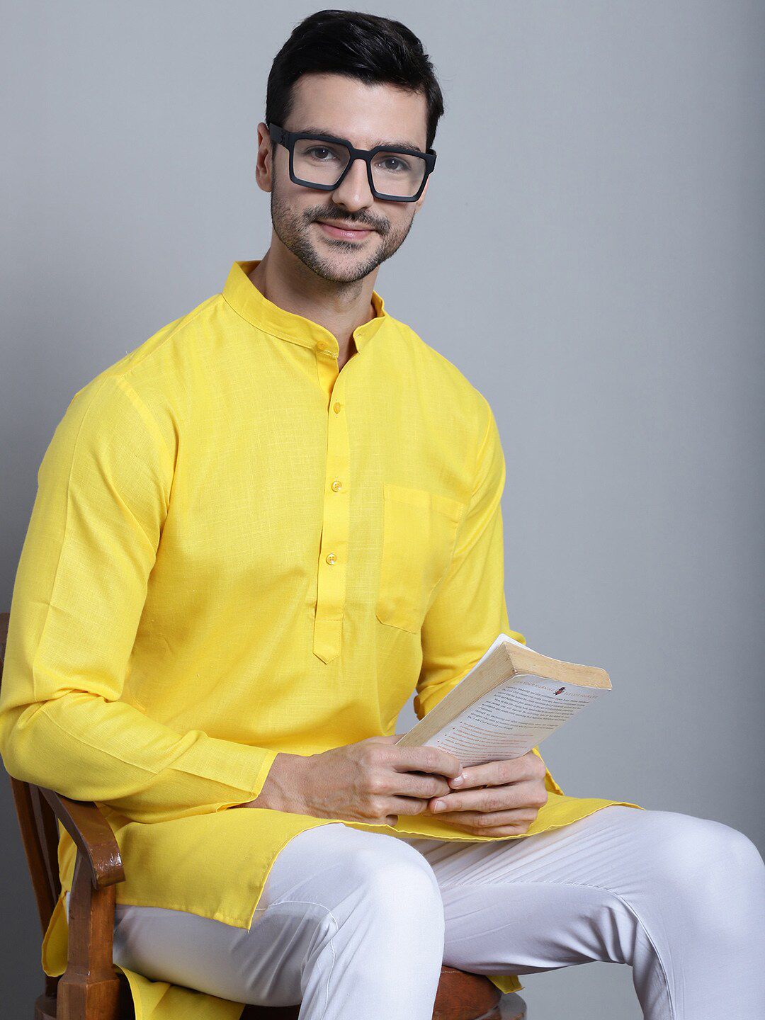 Jompers Band Collar Regular Pure Cotton Kurta with Churidar