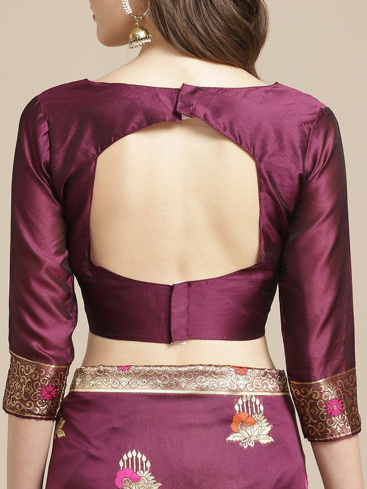 Saree mall Wine-Coloured & Golden Woven Design Banarasi Saree