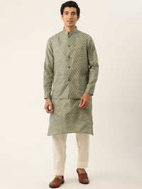 SOJANYA Men Green Ethnic Motifs Kurta Set With Nehru Jacket