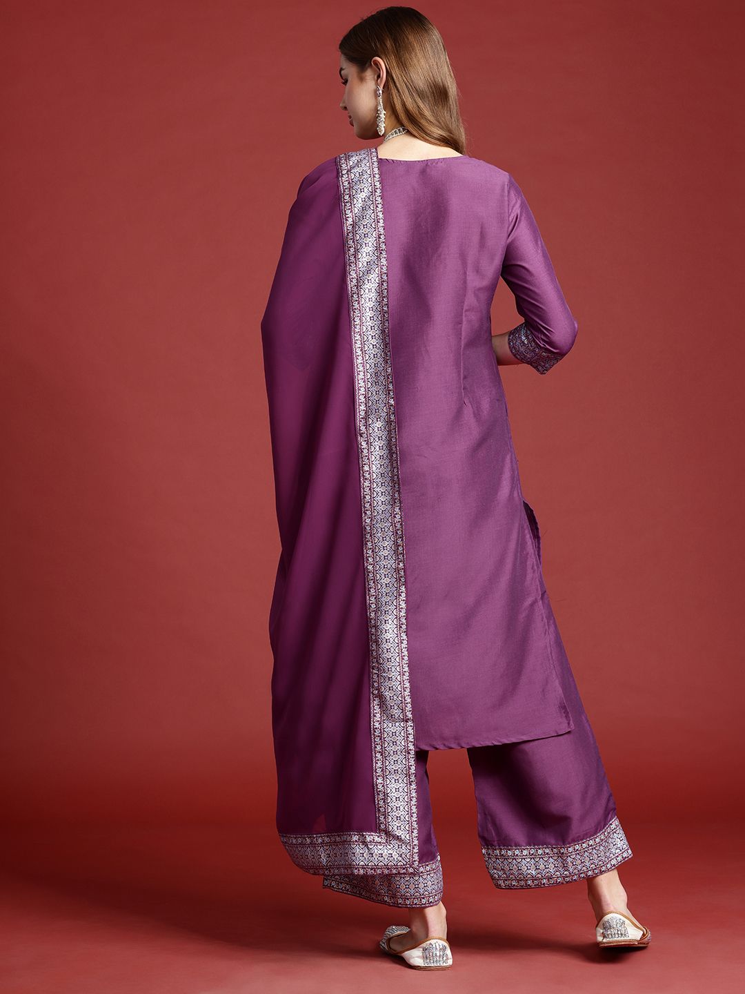 Anouk Ethnic Motifs Regular Kurta With Palazzos & Dupatta