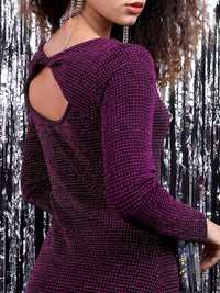 Tokyo Talkies Burgundy Embellished Bodycon Midi Dress