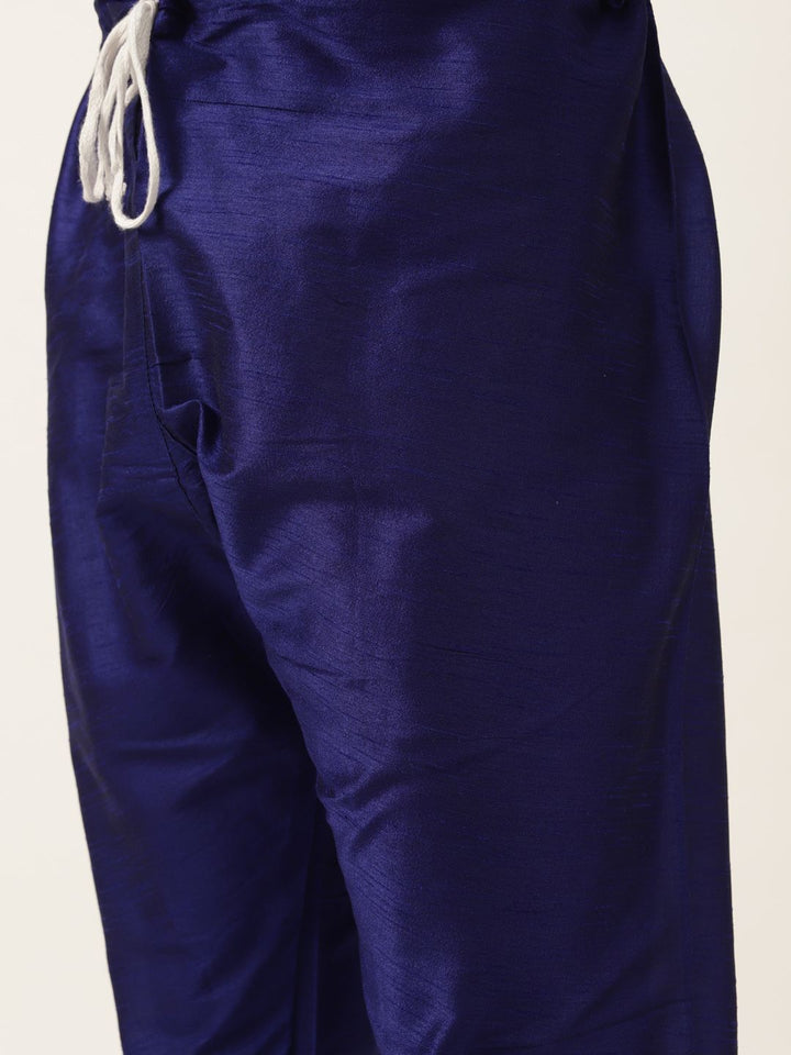 SOJANYA Men Navy Blue Kurta with Churidar & Nehru Jacket
