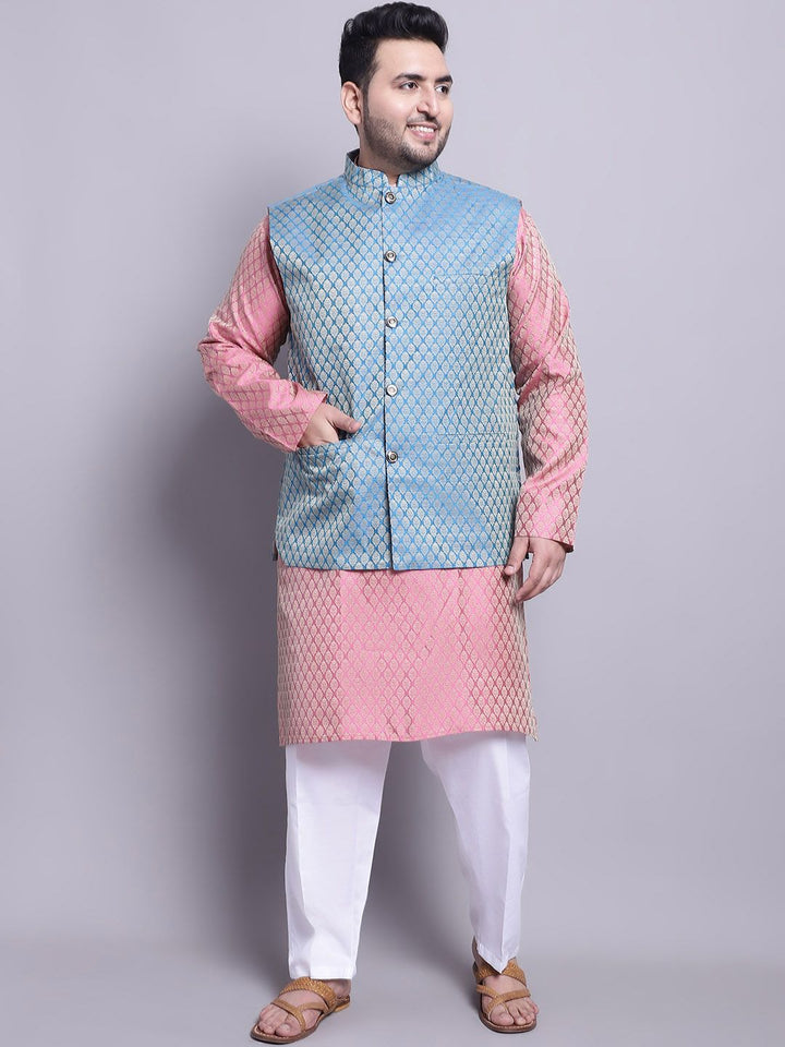 SOJANYA PLUS Ethnic Motifs Woven Design Kurta With Pyjamas & Nehru Jacket