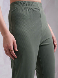 Tokyo Talkies Olive Green High Neck Top With Trousers