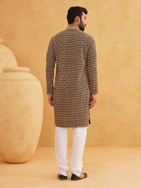SOJANYA Set Kurta Cotton Pure Cotton Lengan Panjang Sulam Geometrik Kolar Mandarin