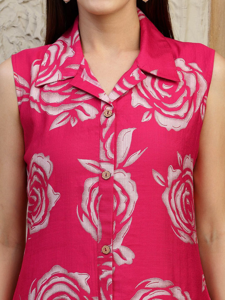 KALINI Floral Printed Shirt Collar A-Line Kurta & Palazzos