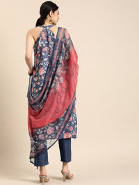 Anouk V-Neck Floral Printed Sleeveless Kurta With Trousers & Printed Dupatta