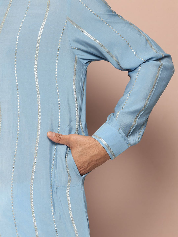 See Designs Embroidered Sequinned Chanderi Silk Kurta with Pyjamas