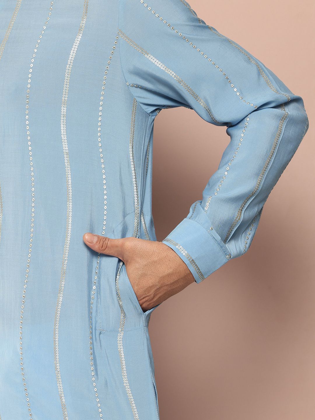 See Designs Embroidered Sequinned Chanderi Silk Kurta with Pyjamas