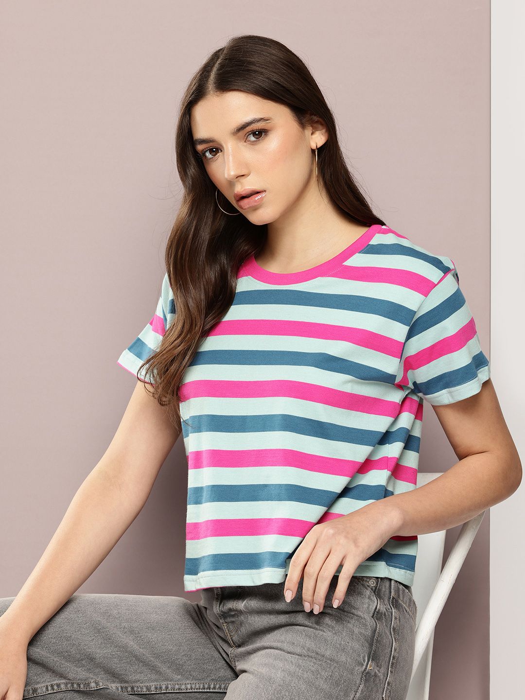 Dillinger Womens Short Sleeve Boxy Cropped Yarn Dyed Tshirt