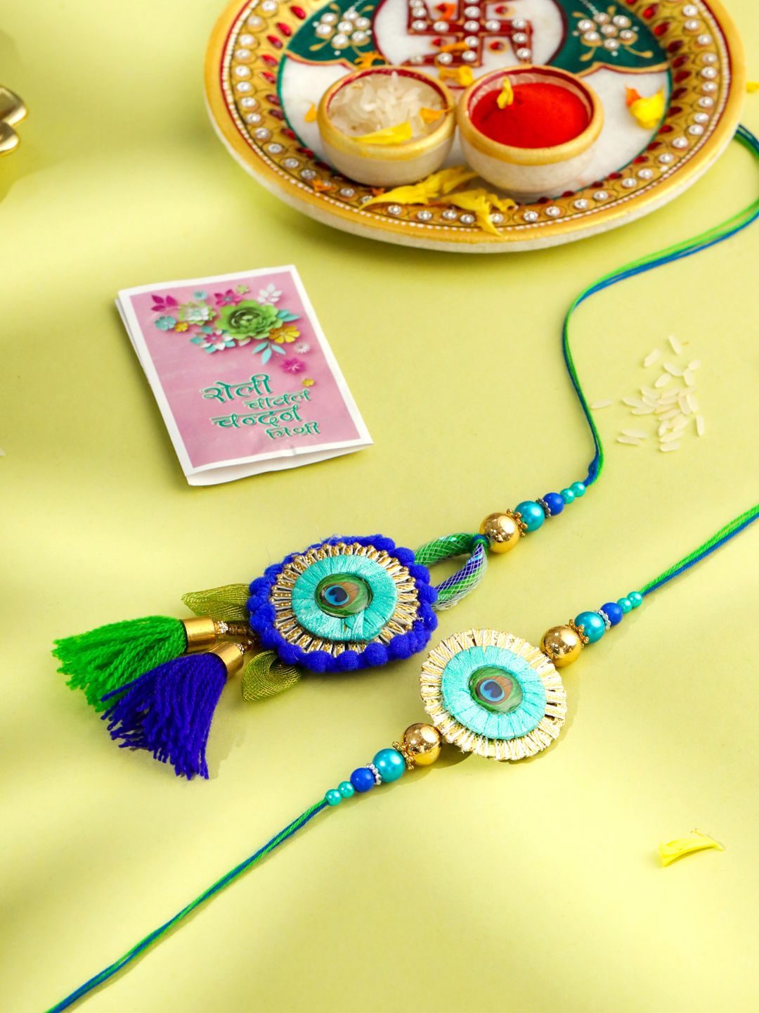 NVR Set of 2 Multicolor Artificial Beads Bhaiya Bhabhi Rakhi with Roli Chawal Chandan