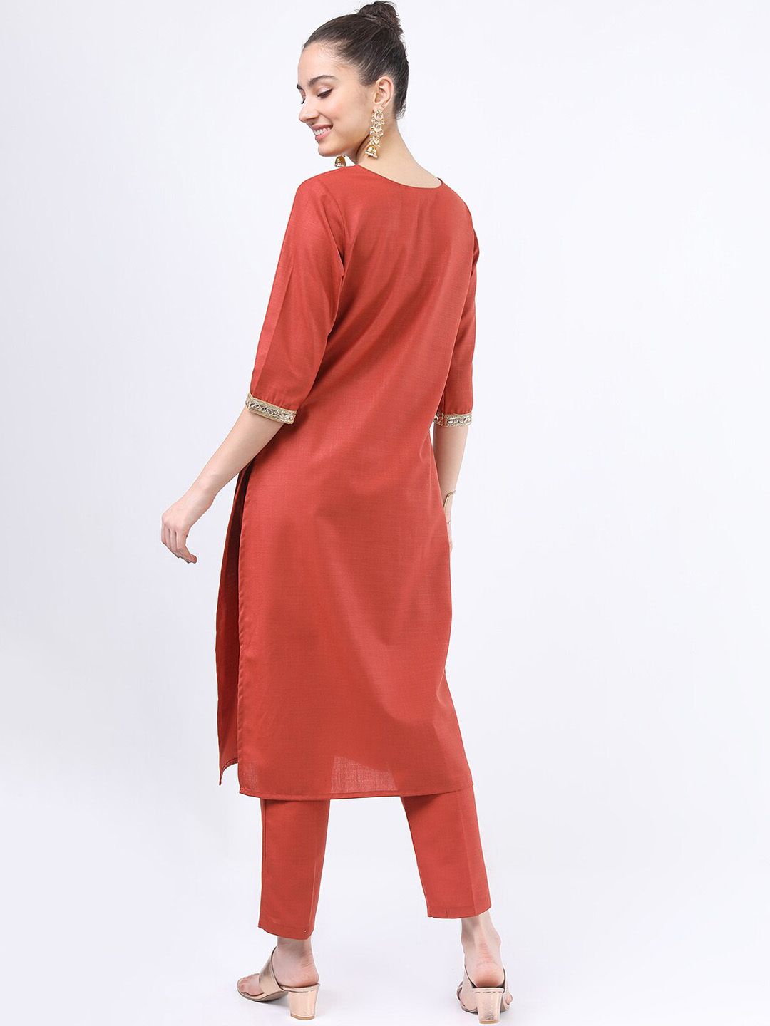 Vishudh Women Rust Gotta Patti Kurta with Trousers