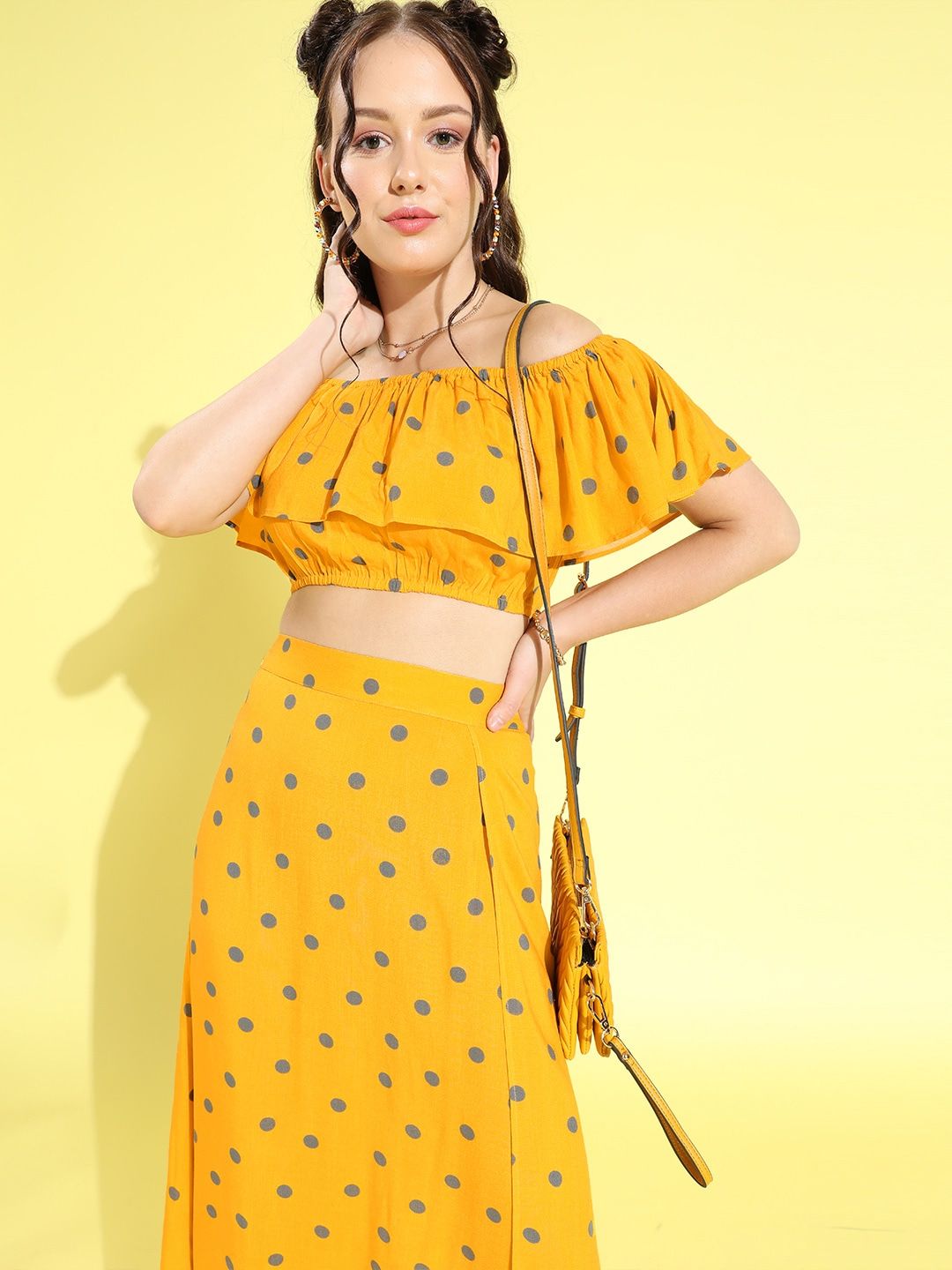 Berrylush Women Bright Yellow Polka Dots Dress