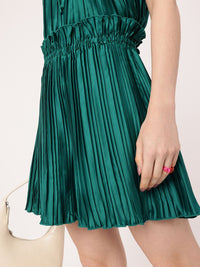 DressBerry Delightful Grace Accordion Pleats Tie-Up Neck Top With Flared Shorts Co-Ords