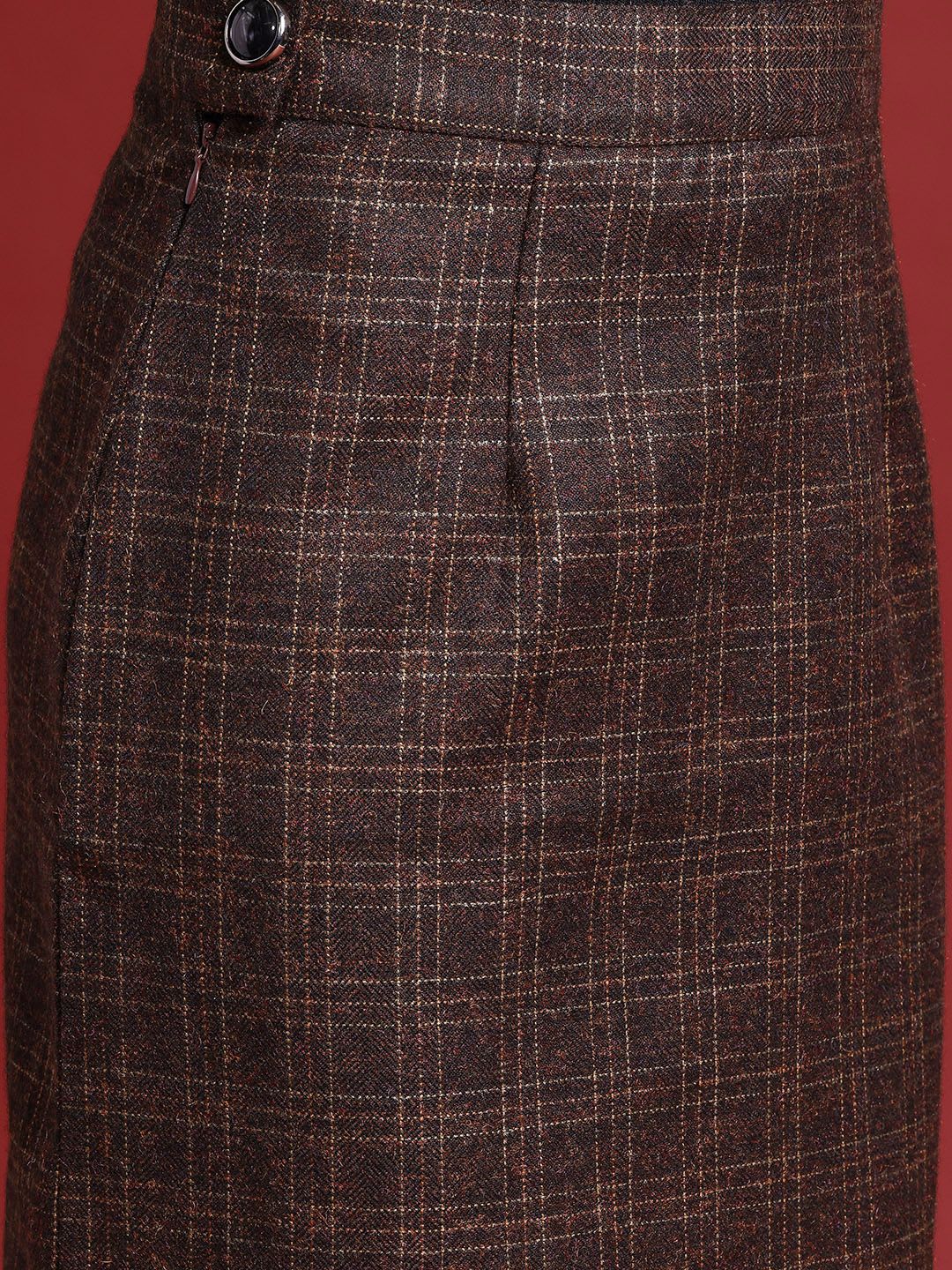 all about you Self Design Checked Blazer with Skirt