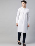 See Designs Men White Ethnic Motifs Chikankari Embroidered Straight Kurta