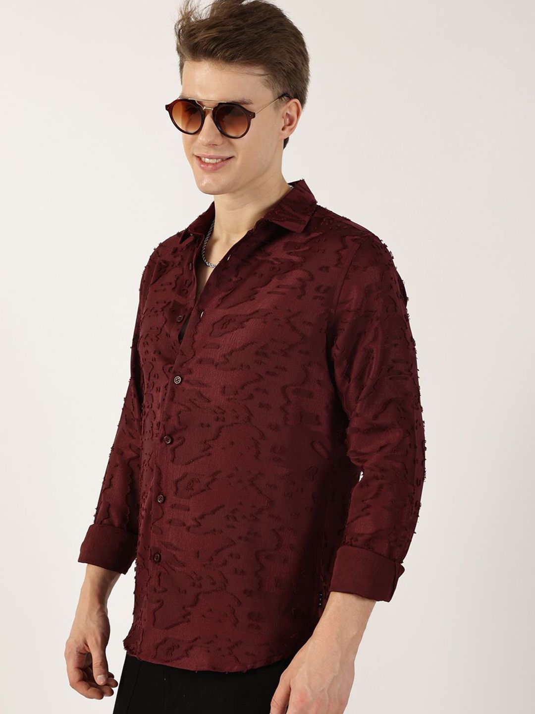 Thomas Scott Men Spread Collar Textured Premium Slim Fit Casual Shirt