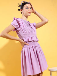 Tokyo Talkies Tie Up Neck Smocked And Pleat Detail Fit & Flare Mini Dress