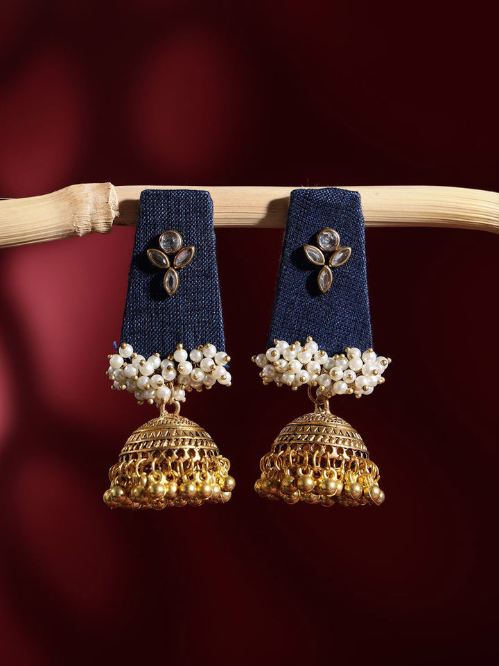 PANASH Gold-Plated Stones and Beads Studded Contemporary Jhumkas Earrings