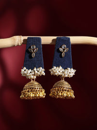 PANASH Gold-Plated Stones and Beads Studded Contemporary Jhumkas Earrings