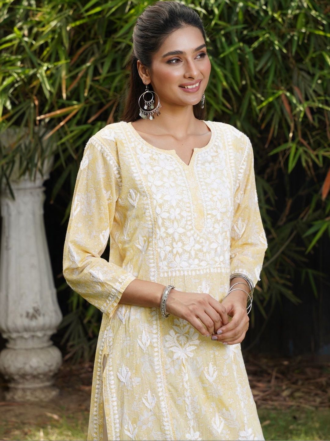 Rumah Wanita Chikankari Motif Etnik Bersulam Chikankari Cetakan Indie Kurta