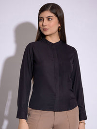 SASSAFRAS worklyf Mandarin Collar Cuffed Sleeves Pleated Shirt Style Top