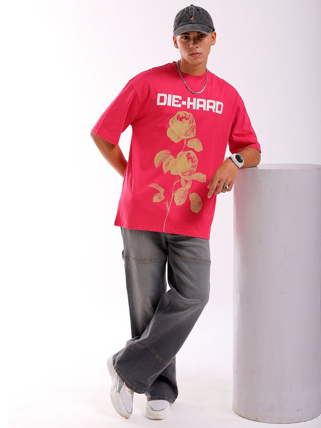 The Indian Garage Co Men Graphic Printed Boxy Oversized Round Neck Pure Cotton T-shirt