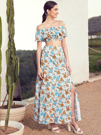 STREET 9 Floral Printed Off-Shoulder Crop Top with Skirt Co-Ords