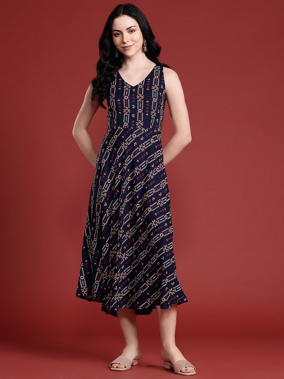 Anouk Floral Printed Styled Back A-Line Ethnic Dress