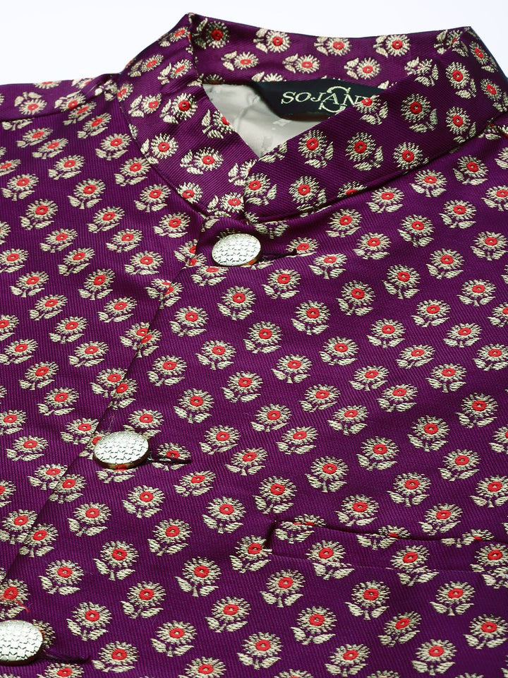 SOJANYA Men Pink Striped Kurta with Pyjamas  & Nehru Jacket