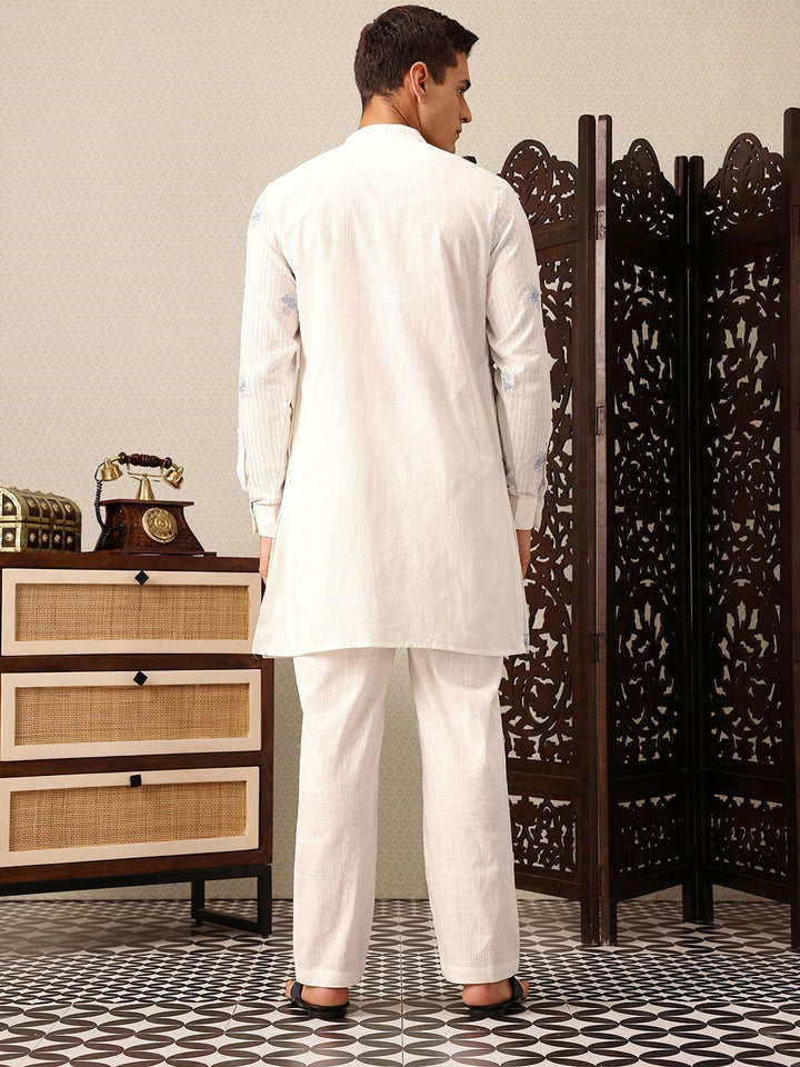 House of Pataudi Striped Jashn Pure Cotton Kurta with Trousers