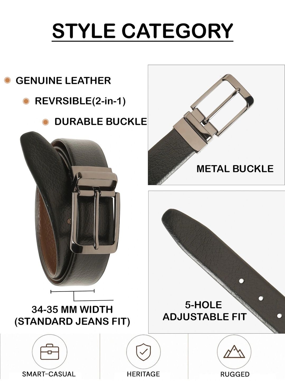 Teakwood Leathers Men Textured Leather Reversible Formal Belt