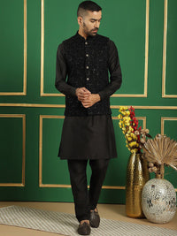Jompers Sequin Embroidered Mandarin Collar Velvet Nehru Jacket