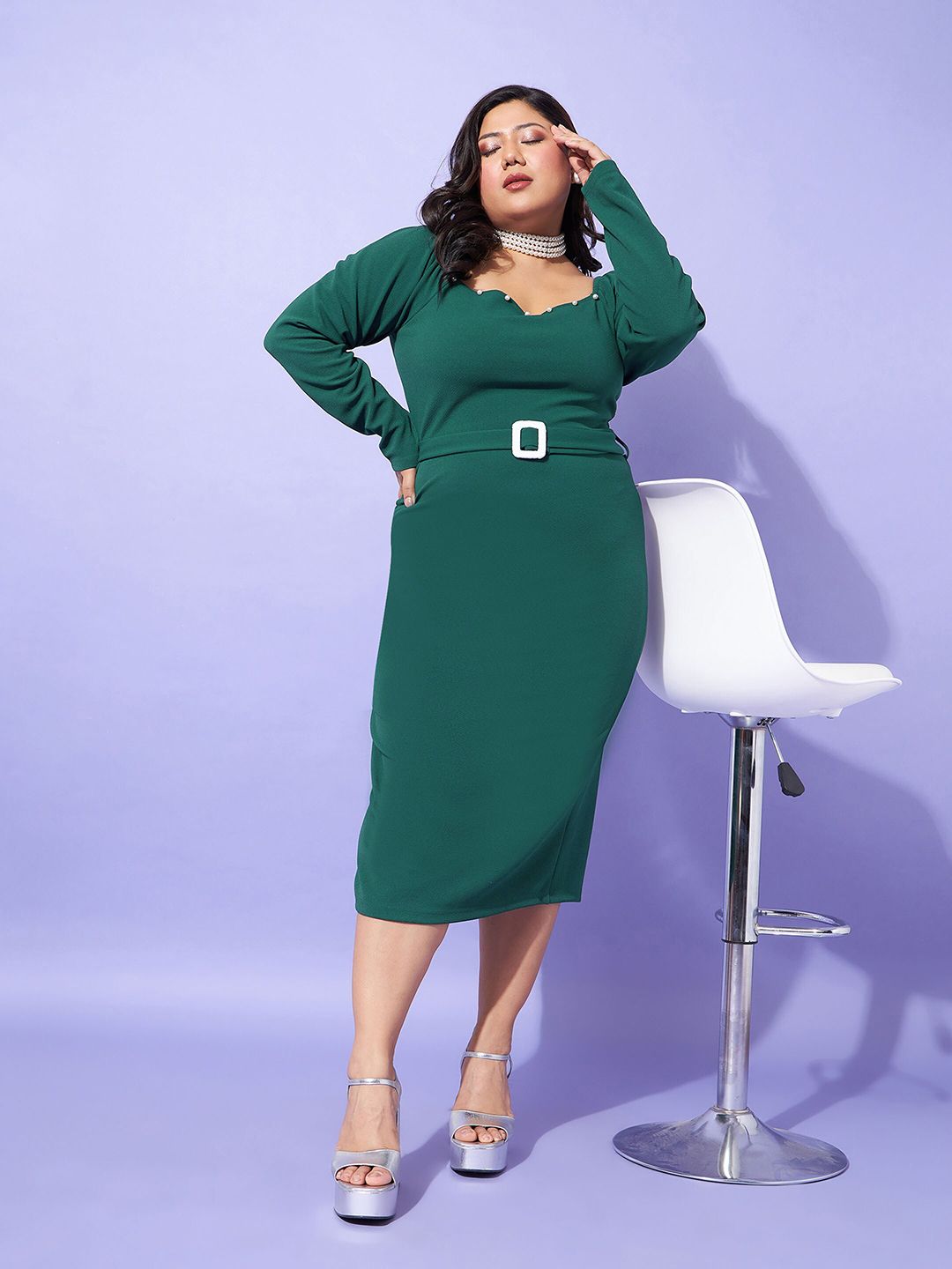 SASSAFRAS Curve Plus Size Sheath Midi Dress