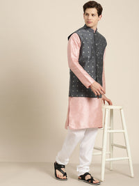 SOJANYA Men Pink Striped Kurta with Pyjamas  & Nehru Jacket