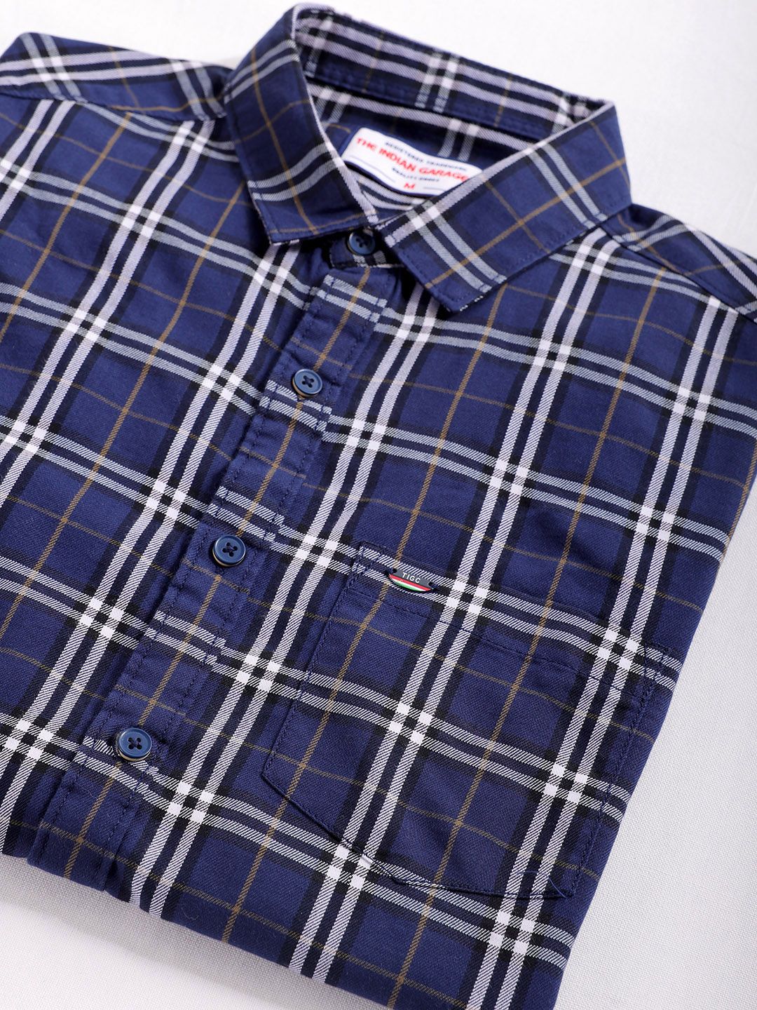 The Indian Garage Co Men Spread Collar Tartan Checked Cotton Slim Fit Casual Shirt