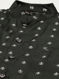 SOJANYA Men Black Chikankari Pure Cotton Kurta with Churidar & Nehru Jacket