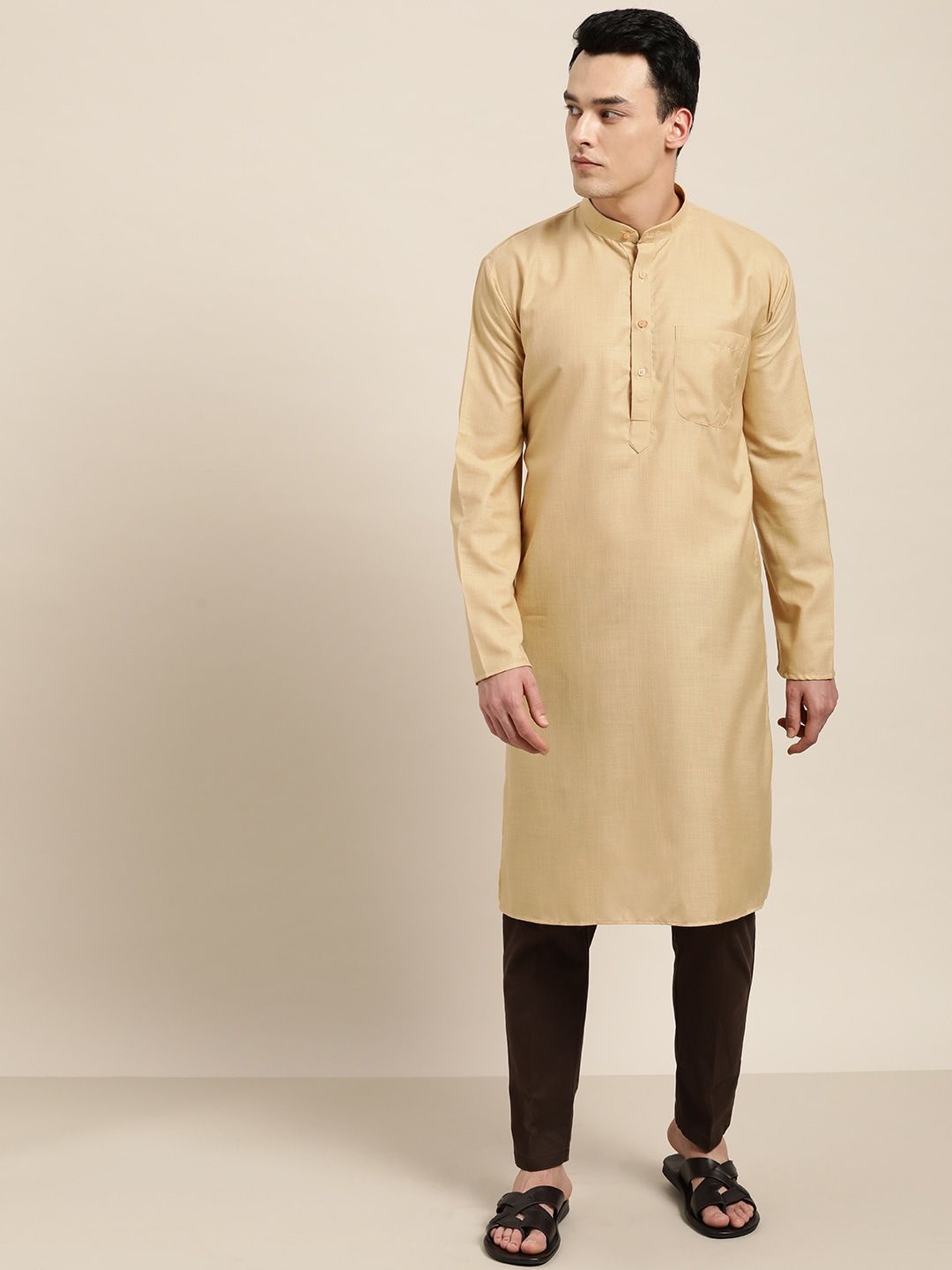 SOJANYA Men Beige Solid Straight Kurta