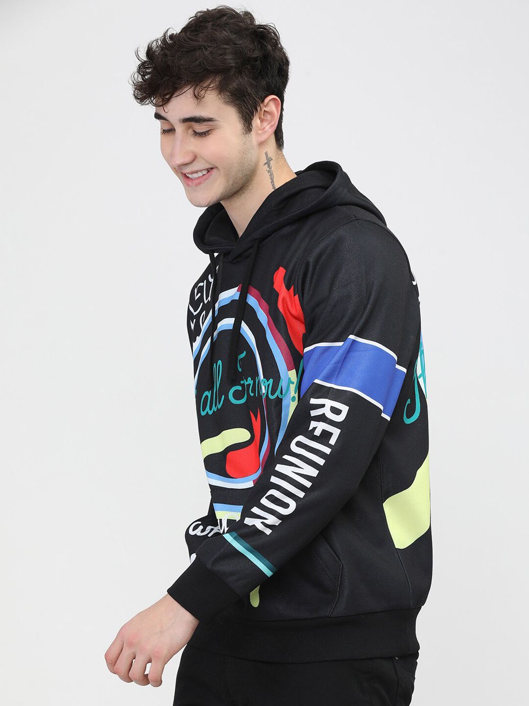HIGHLANDER Men Black Printed Hooded Sweatshirt