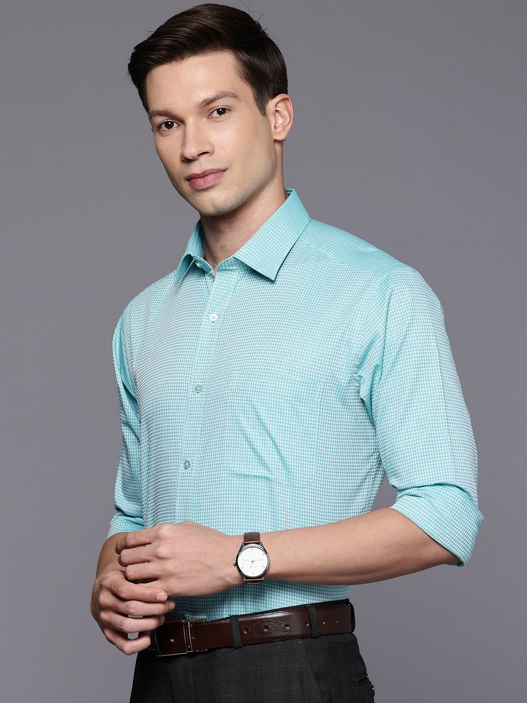 Raymond Slim Fit Self Design Textured Pure Cotton Formal Shirt